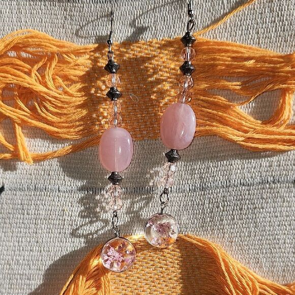 Elegant Pink Beaded Earrings - Picture 1 of 2
